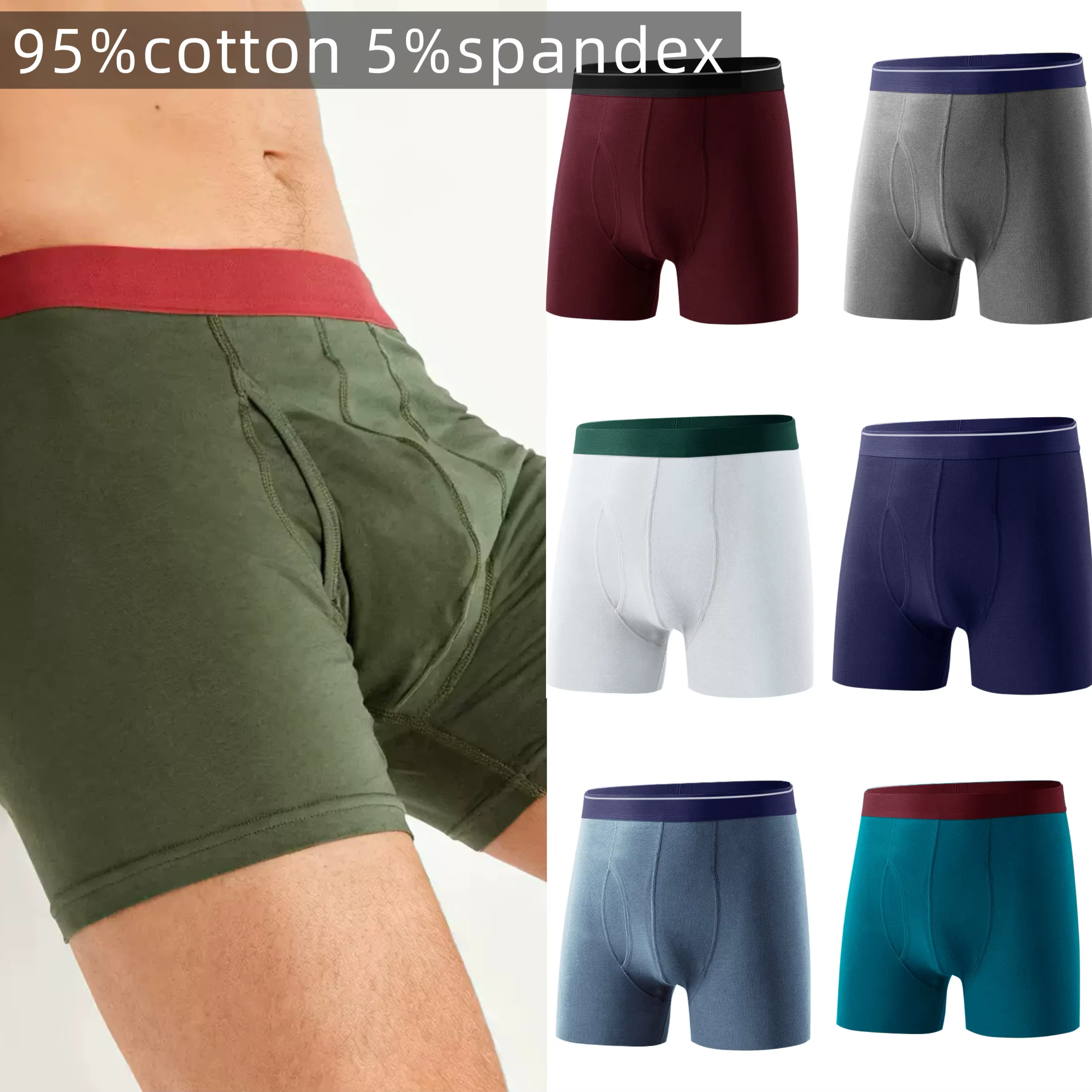 Cotton Made Men's Underwear Breathable Gym Running Underwear Soft Cotton Long Leg Shorts High-Quality Cotton Boxer Shorts 5XL