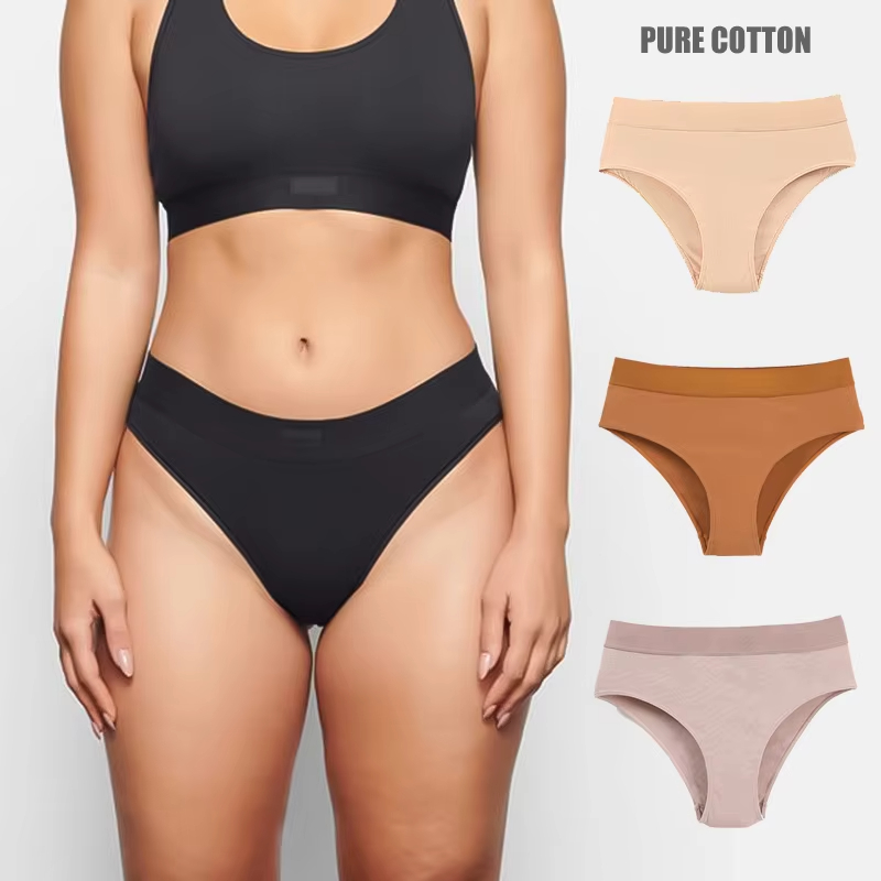 Custom Women's XL Cotton Thong Sexy Seamless Low-Rise Low-Waist Briefs Solid Color Thin Knitted Plus Size Panties