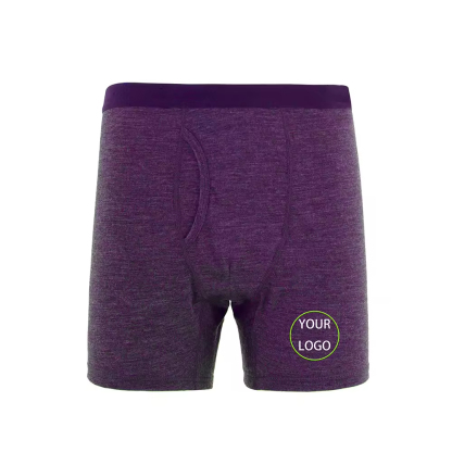 Gift LOGO Print GYM Wear Merino Wool Men Anti Bacterial Moisture Control Underwear Boxer Brief with Elastic Waist