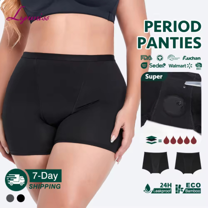 7 Day Shipping Women Bamboo High Waist Menstrual Panties Boyshort Black High Absorption Period Underwear Menstrual Pants