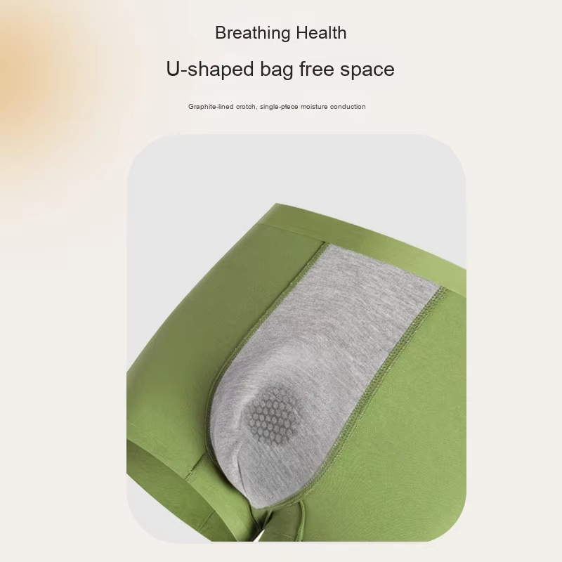 Men's Mid-Rise Boxer Briefs Long-Staple Cotton Underwear Seamless Graphene Crotch Breathable Anti-Chafing Logo Waist Knitted