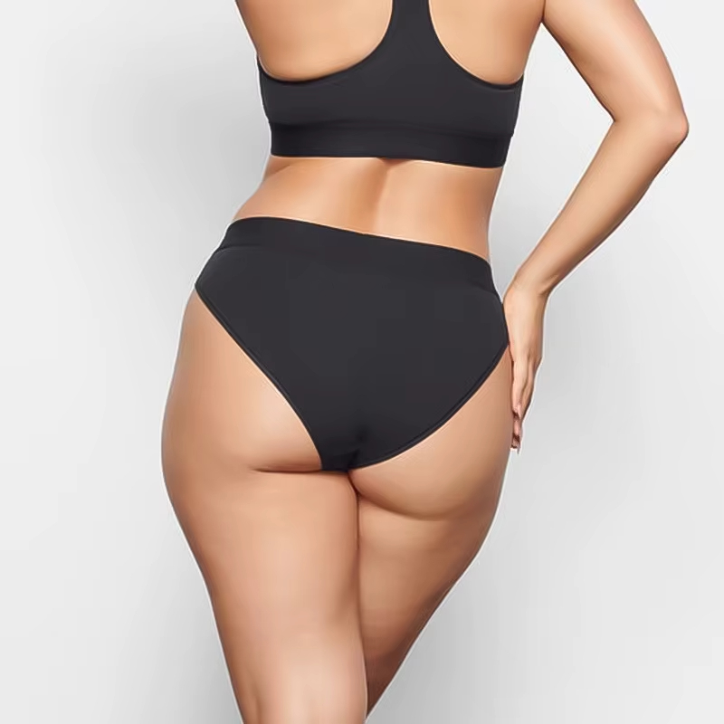 Custom Women's XL Cotton Thong Sexy Seamless Low-Rise Low-Waist Briefs Solid Color Thin Knitted Plus Size Panties