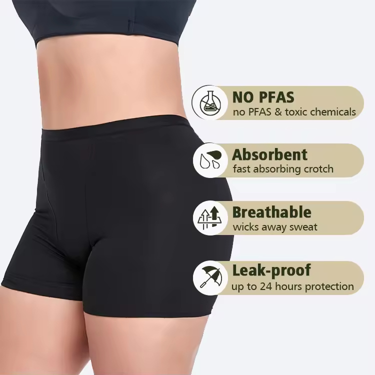 7 Day Shipping Women Bamboo High Waist Menstrual Panties Boyshort Black High Absorption Period Underwear Menstrual Pants