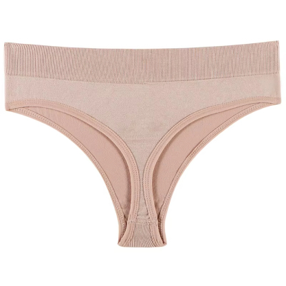 Womens Plus Size Mid Waist Thong Solid Color Comfortable Elastic T-string Bragas