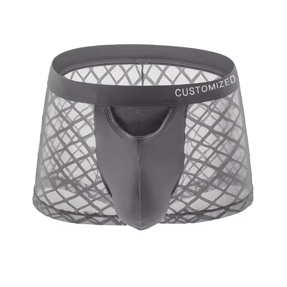 Wholesale New Products Mens Boxer Briefs Perspective Mesh Design Underwear High Quality Man Boxer Briefs