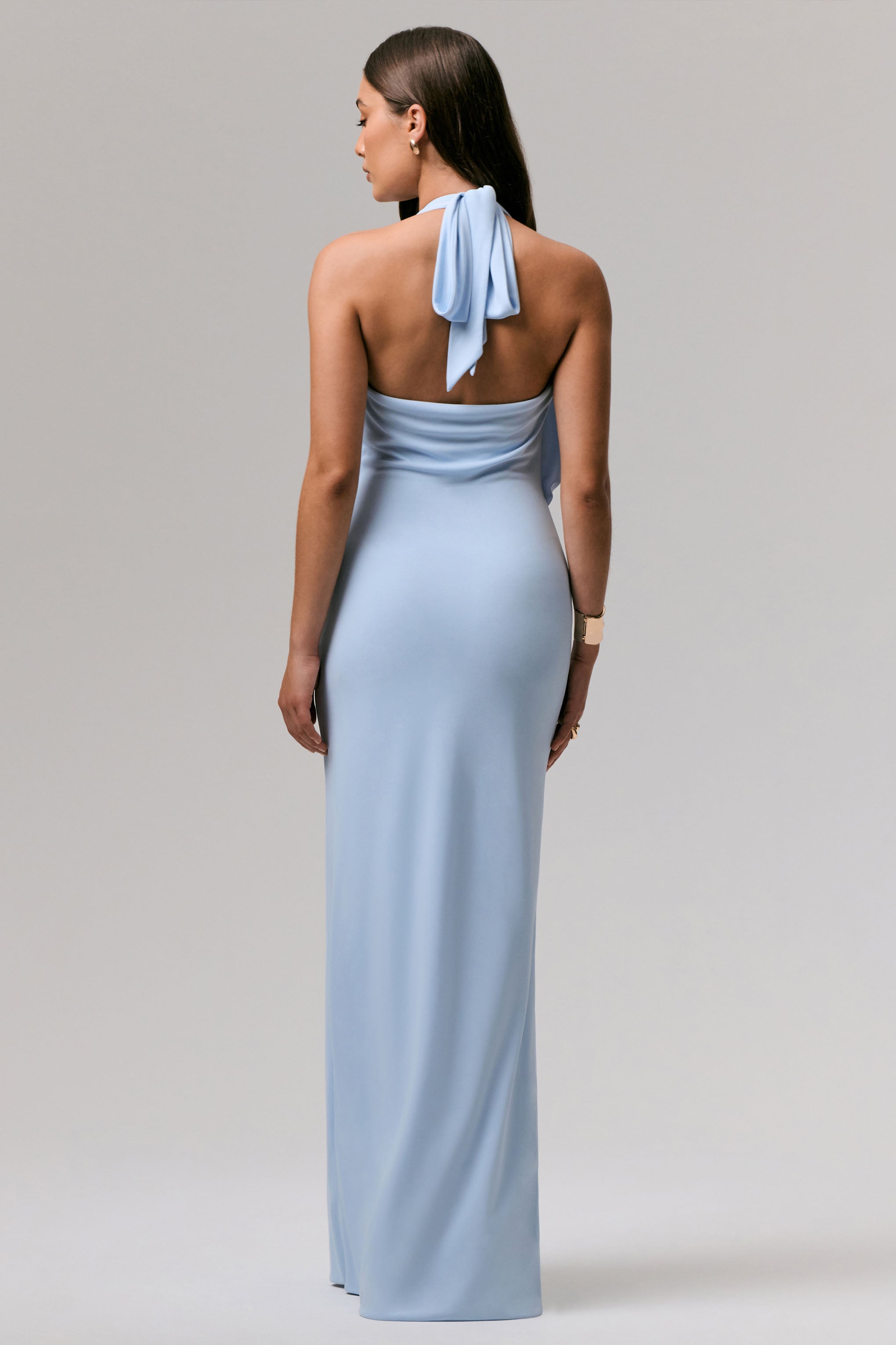 Powder Blue Plunge-Neck Wrap Maxi Dress With Waist Detail