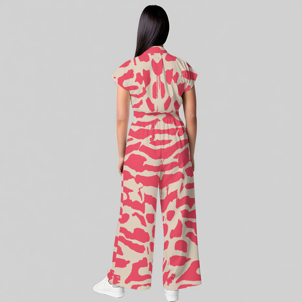 Women's Pink Zebra Print Wide Leg Scrub Jumpsuit