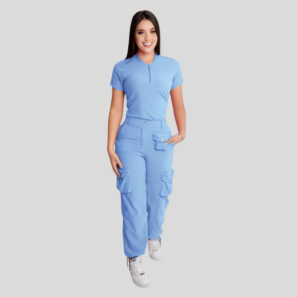 Women's Simple Zip Collar Scrub Top