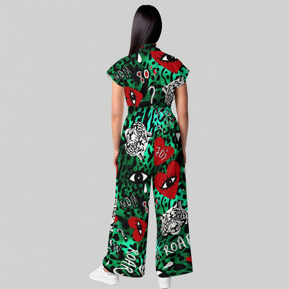 Women's Wide Leg Abstract Tiger Printed Scrub Jumpsuit
