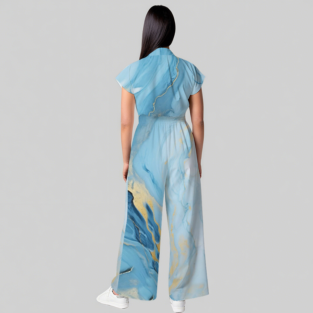 Women's Blue Marble Printed Scrub Jumpsuit JA02