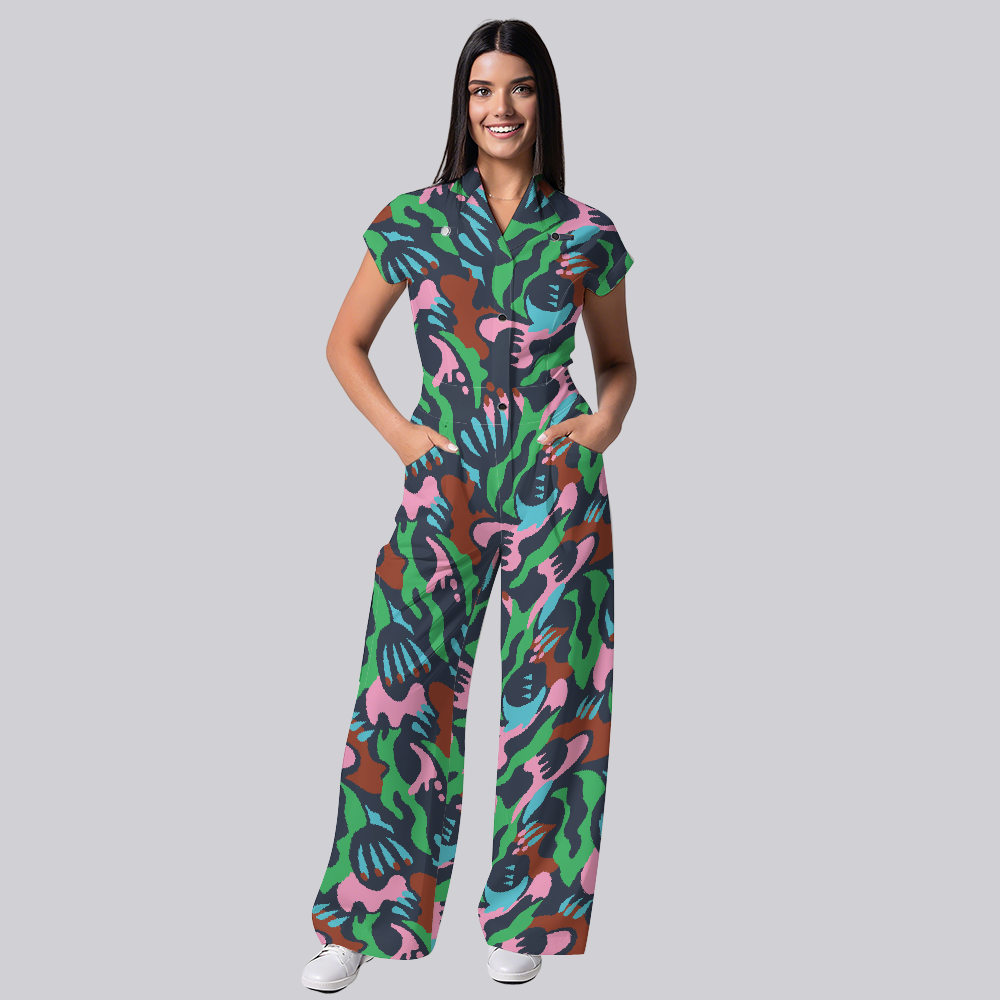 Women's Abstract Camouflage Printed Scrub Jumpsuit SC03