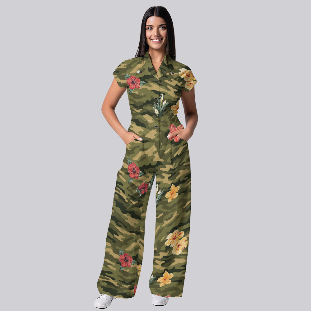 Women's Floral Camouflage Printed Scrub Jumpsuit SC01