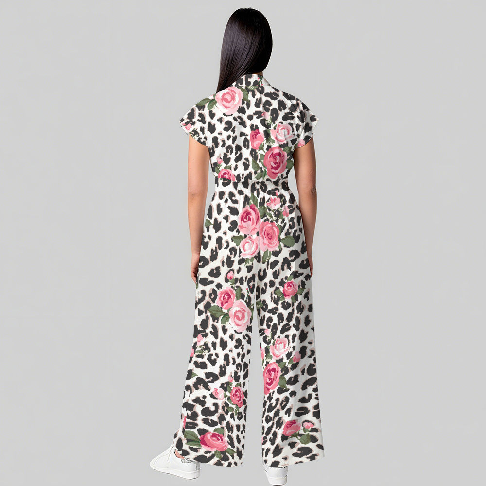 Women's Pink Floral Leopard Printed Scrub Jumpsuit JL04
