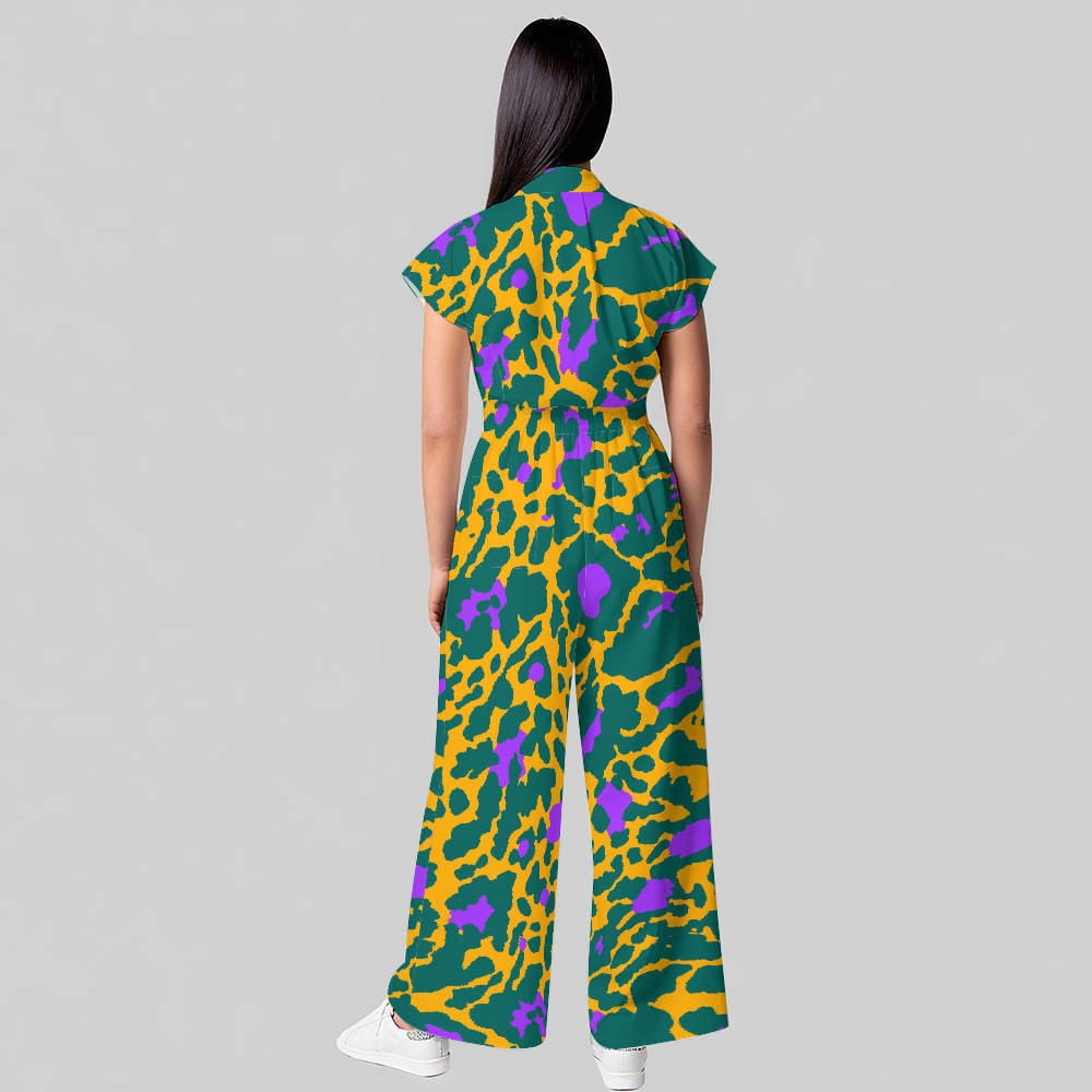 Women's African Purple Leopard Printed Scrub Jumpsuit JL03