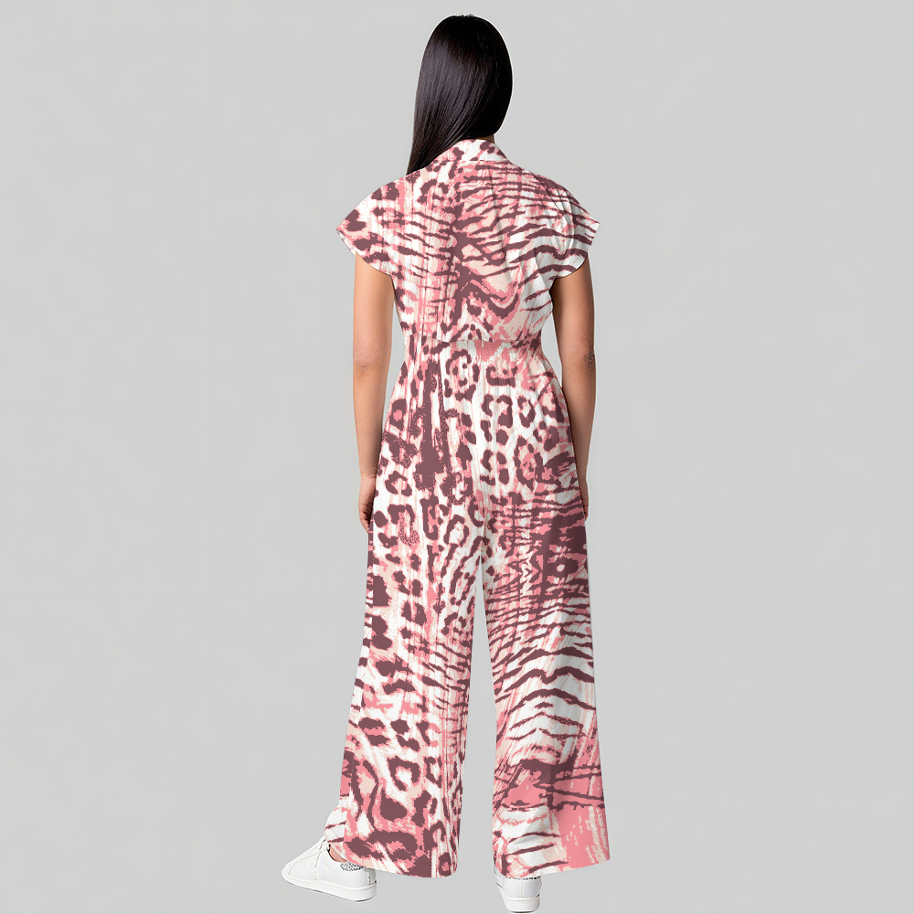 Women's Pink Leopard Printed Scrub Jumpsuit JL02
