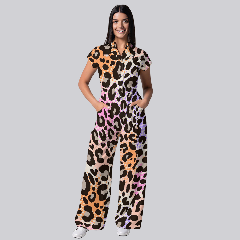 Women's Neon Leopard Printed Scrub Jumpsuit JL01