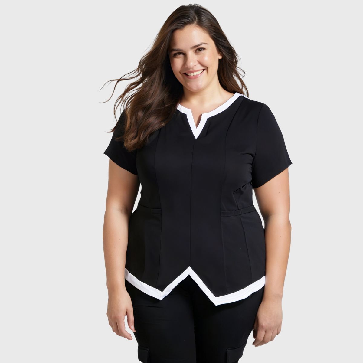 Women's W Neck 2-Pocket Scrub Top