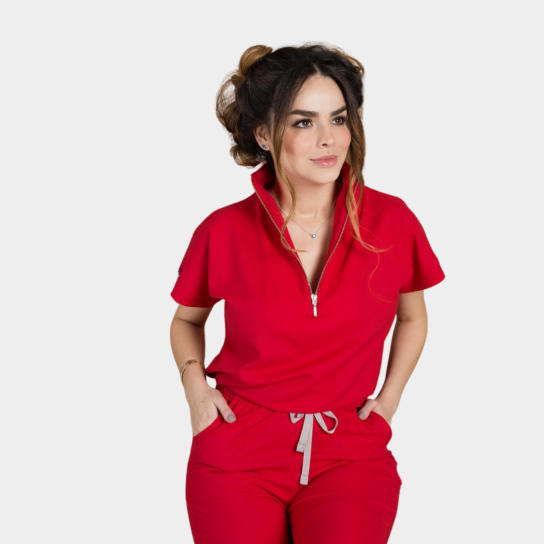 Women's Turtleneck Modern Zipper Fit Scrub Top