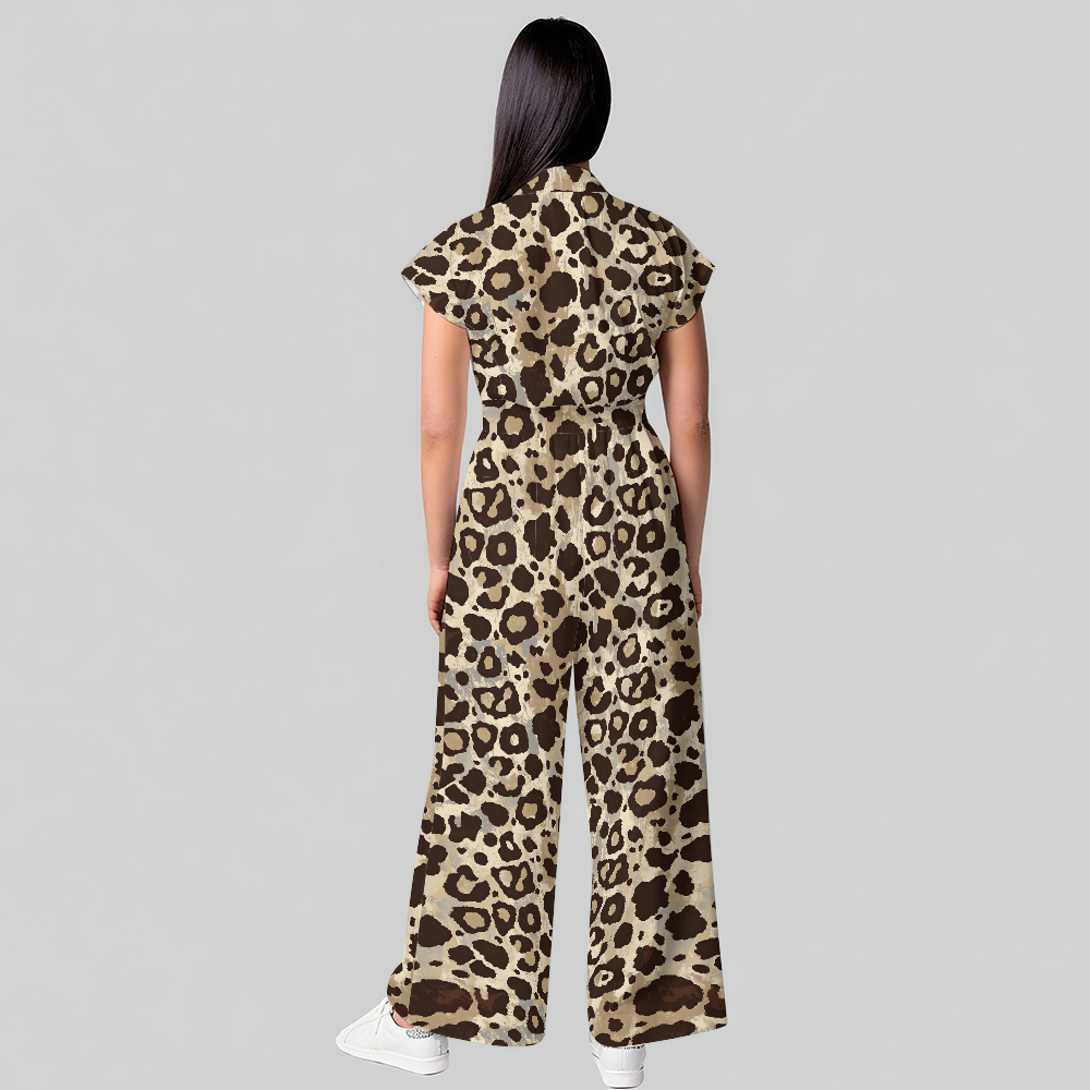 Women's Leopard Collection Printed Wide Leg Scrub Jumpsuit