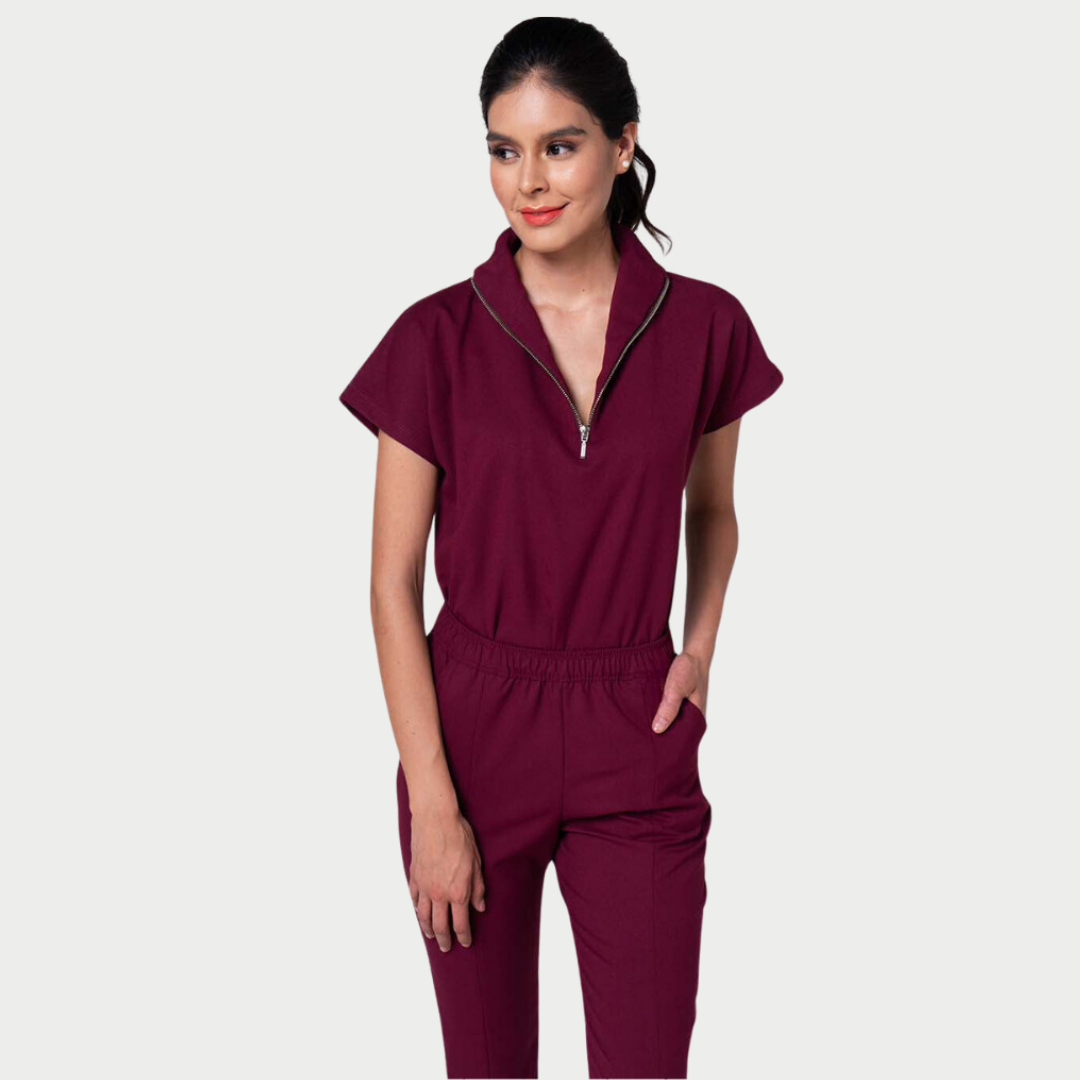 Women's Turtleneck Modern Zipper Fit Scrub Top