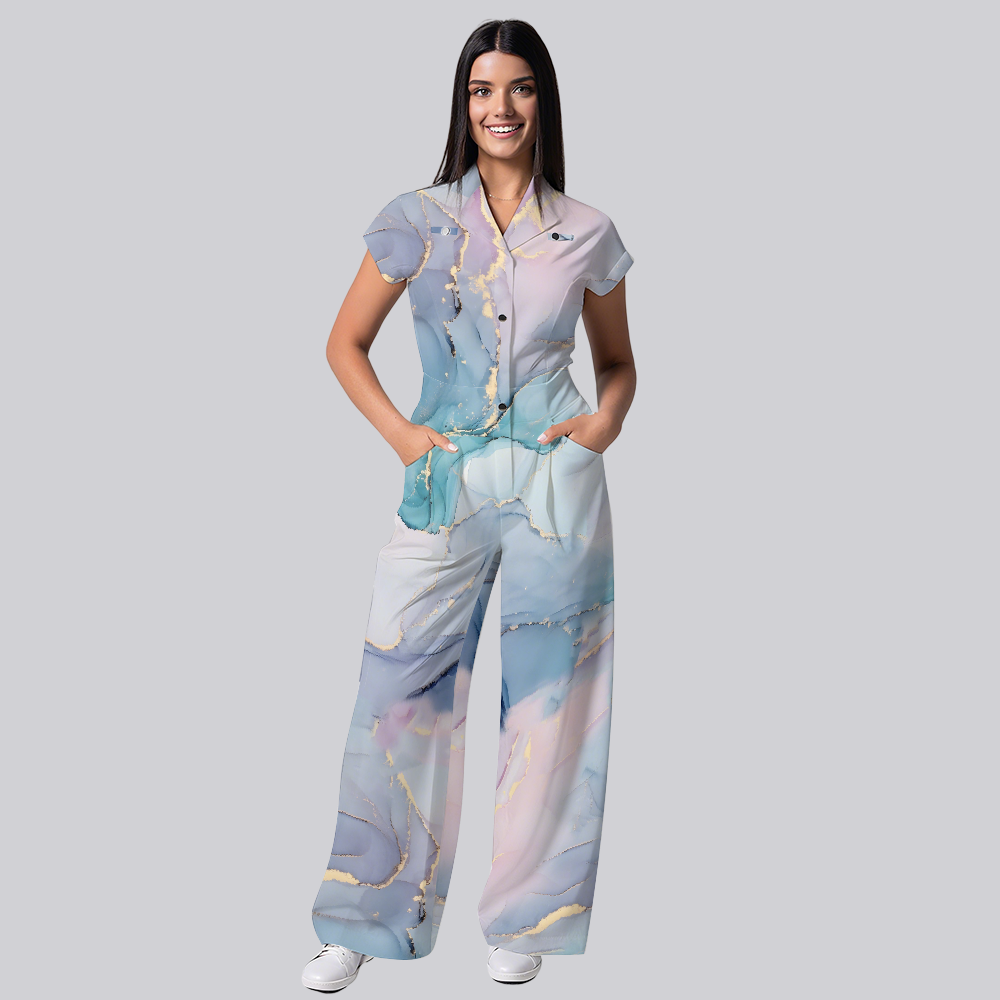Women's Purple Marble Printed Scrub Jumpsuit JA01