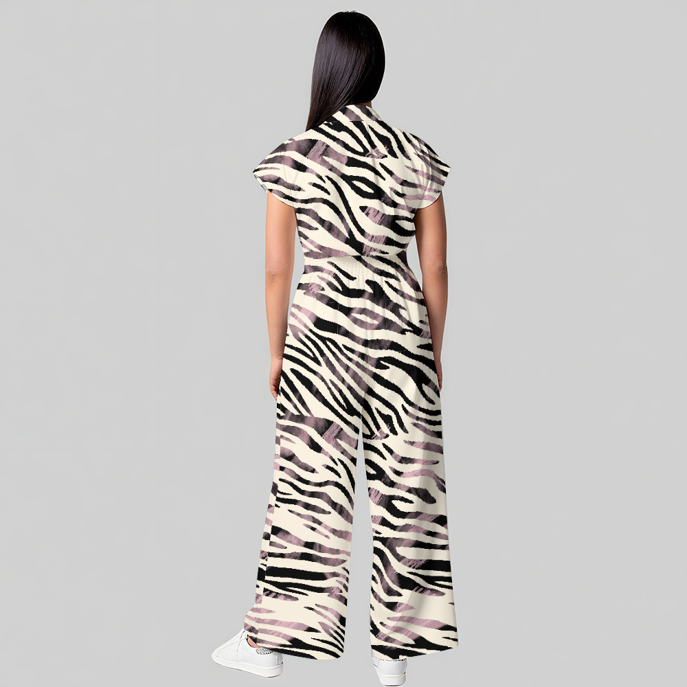 Women's Wide Leg Zebra Print Scrub Jumpsuit