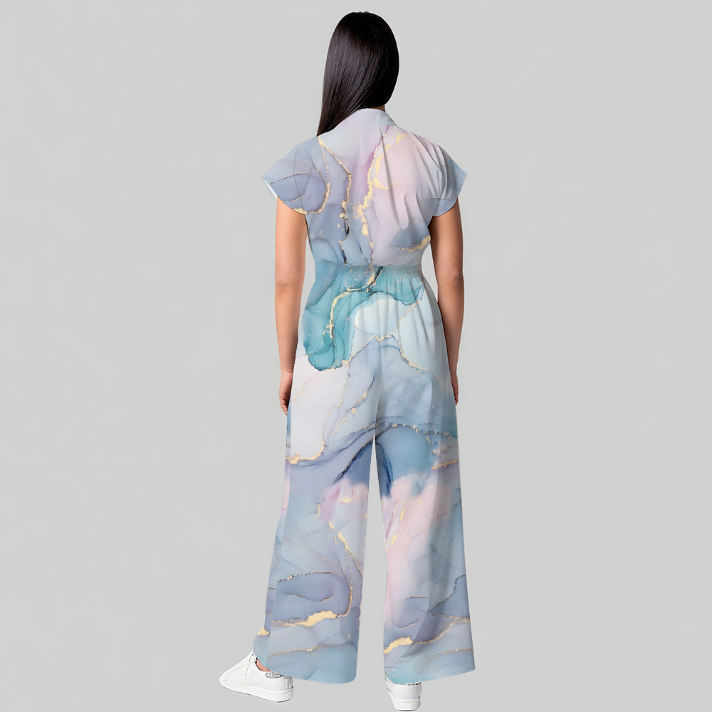 Women's Purple Marble Printed Scrub Jumpsuit JA01