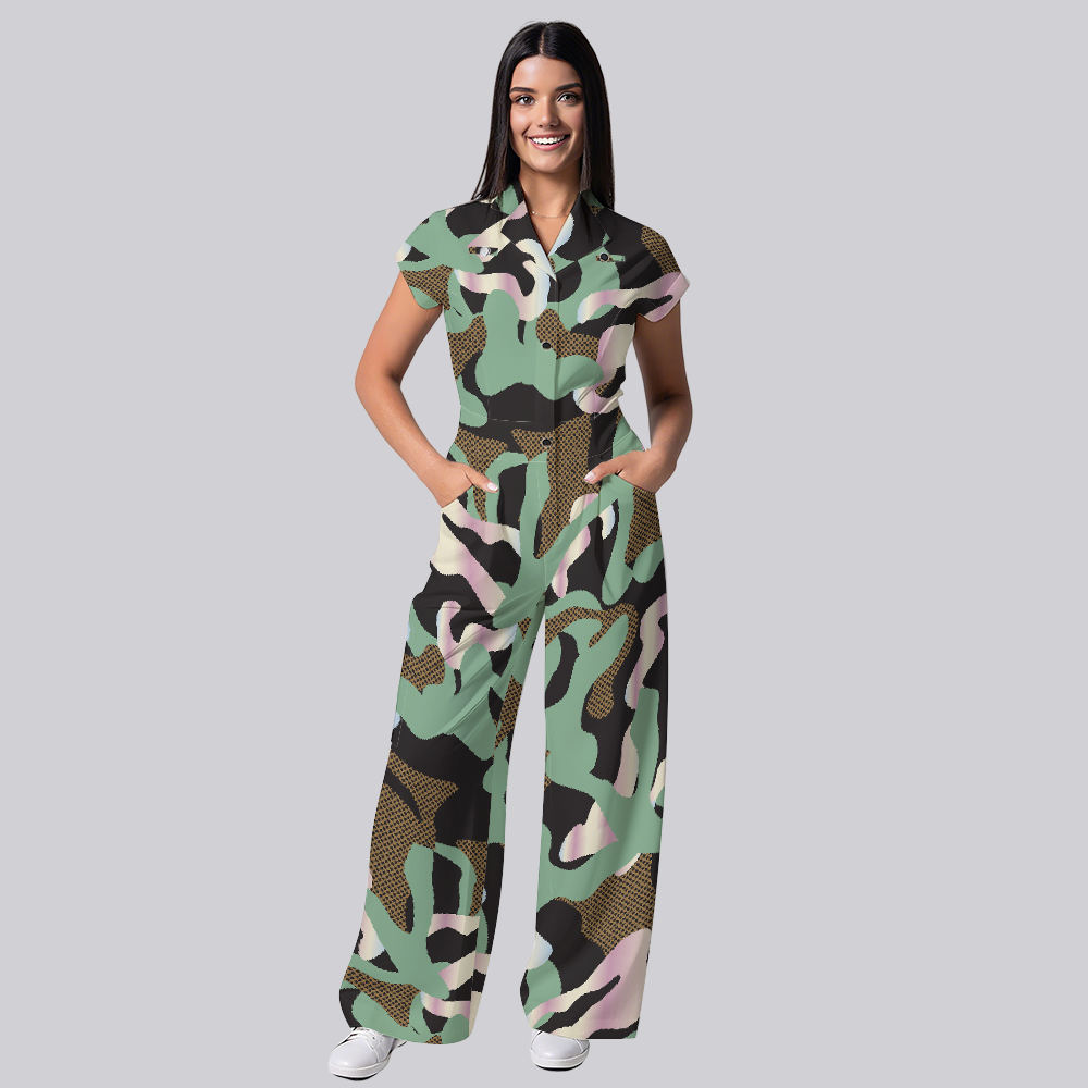 Women's Green Camouflage Printed Scrub Jumpsuit SC02