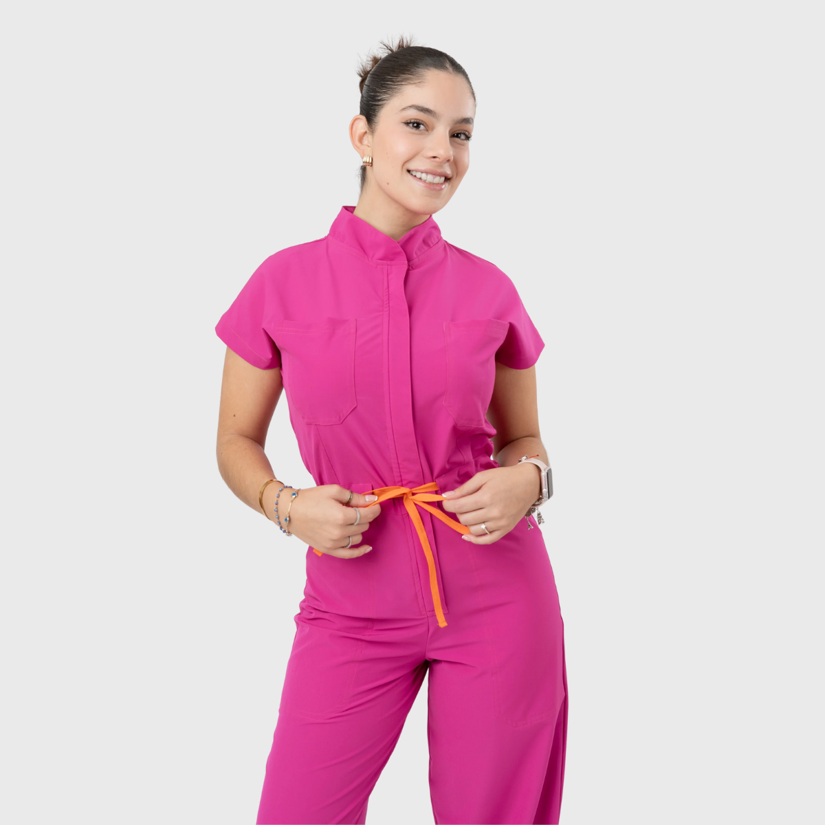 Women's 4 Pockets Drawstring Flared Scrub Jumpsuit Jog009