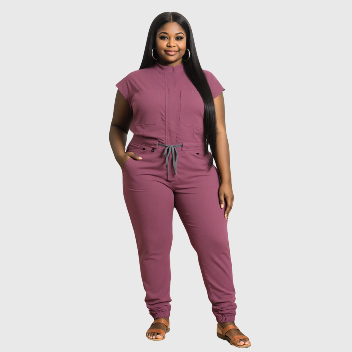 Women's Front Zip 8-Pocket Cargo Scrub Jumpsuit S2