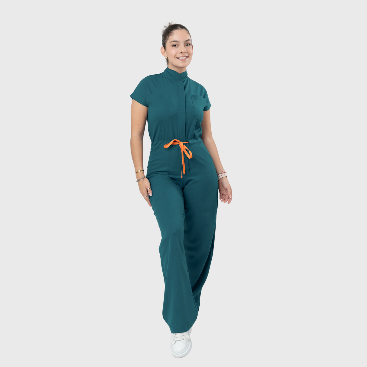 Women's 4 Pockets Drawstring Flared Scrub Jumpsuit Jog009
