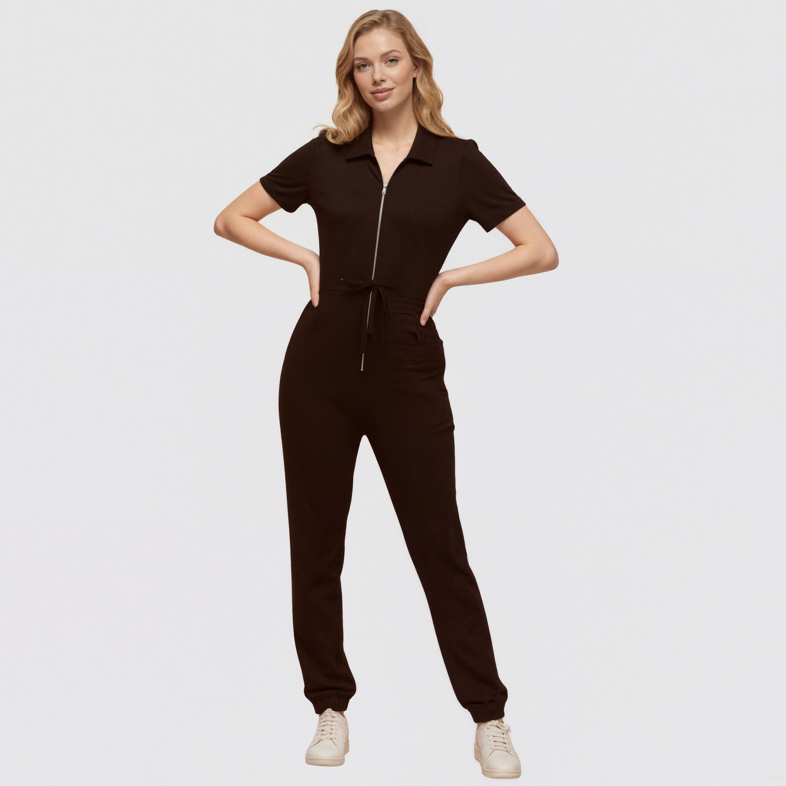 Women's Polo Neck Puff Sleeve Scrub Jumpsuit