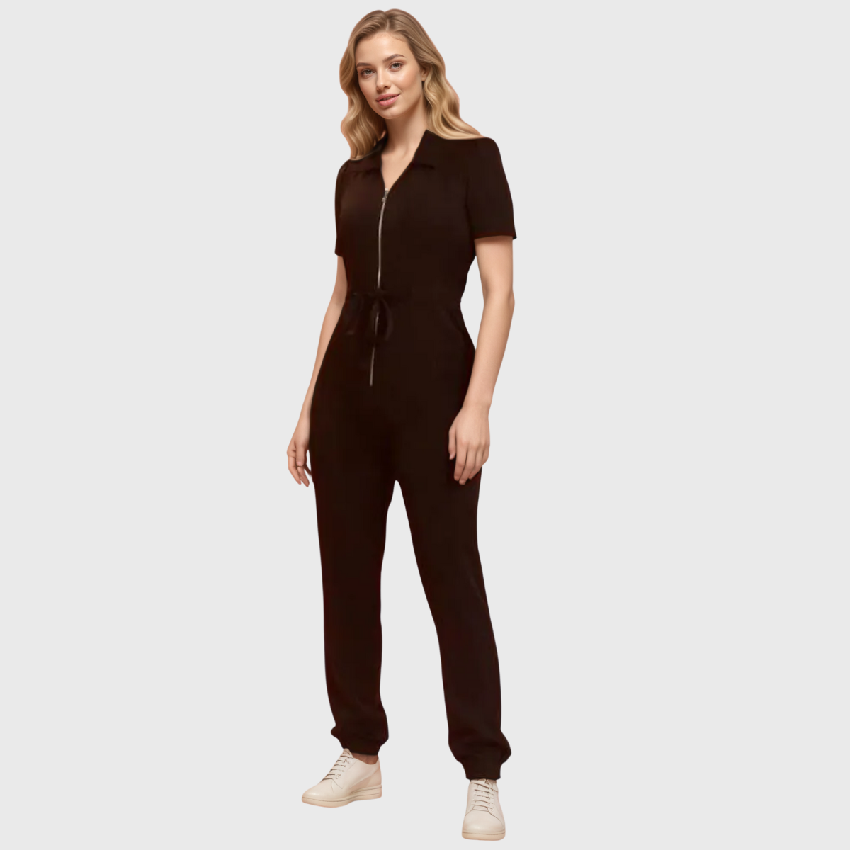 Women's Polo Neck Puff Sleeve Scrub Jumpsuit