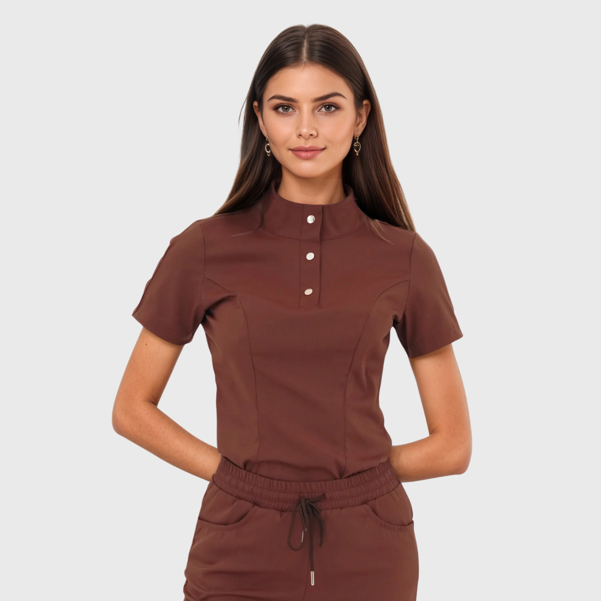 Women's Button Mandarin Collar Slim Fit Scrub Top™