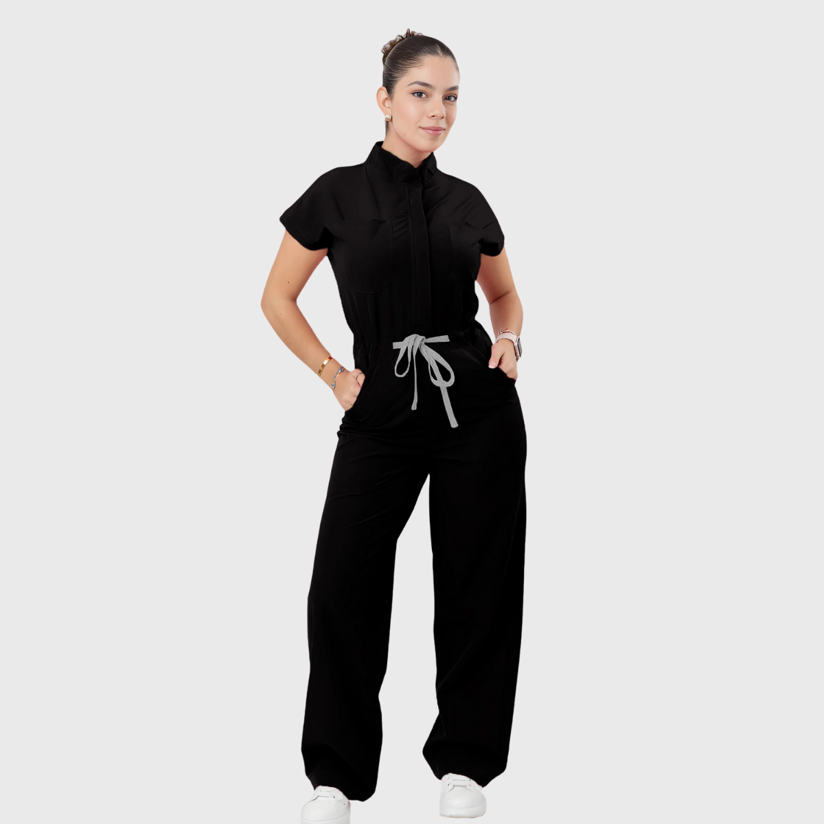 Women's 4 Pockets Drawstring Flared Scrub Jumpsuit Jog009