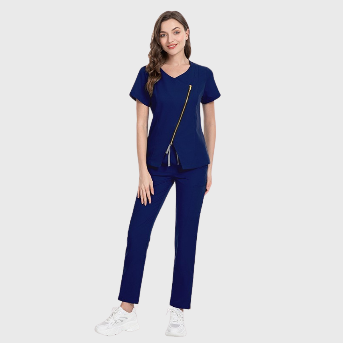 Women's Short-Sleeved Diagonal Zipper Scrub Set S3
