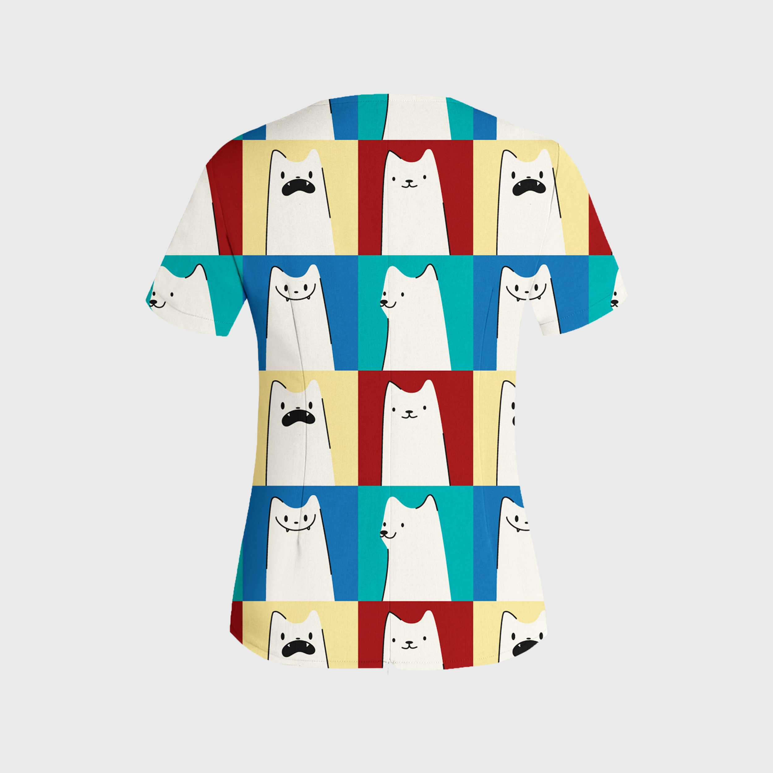 Women's Cute Animal Collection Printed W-neck Scrub Top