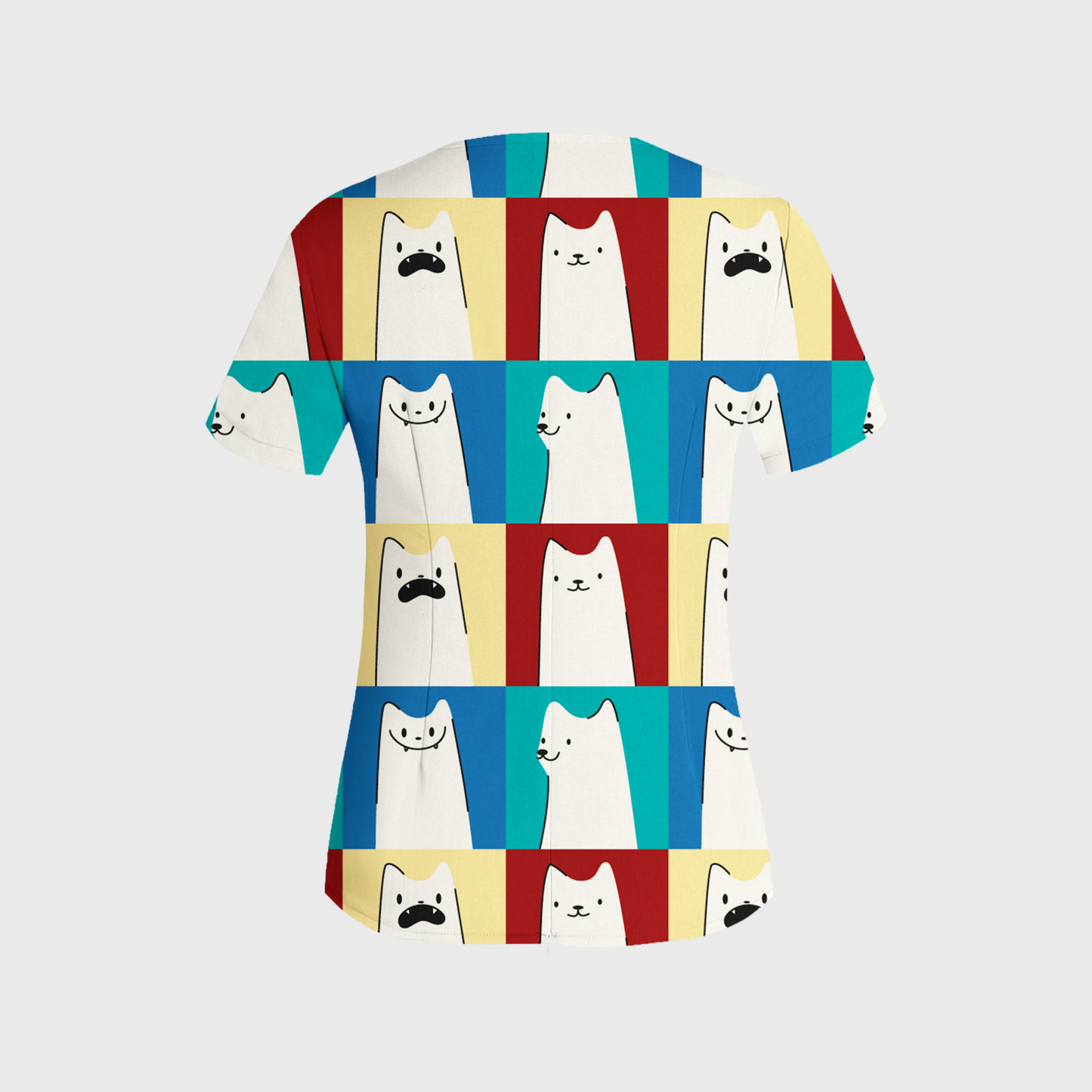 Women's Cute Animal Collection Printed W-neck Scrub Top