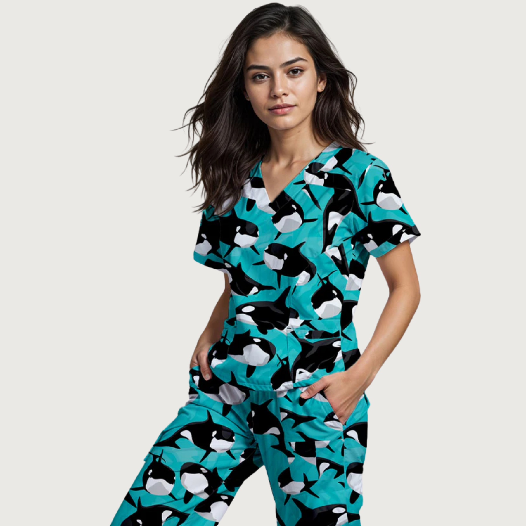 Women's Walter the Whale V-neck Scrub Top