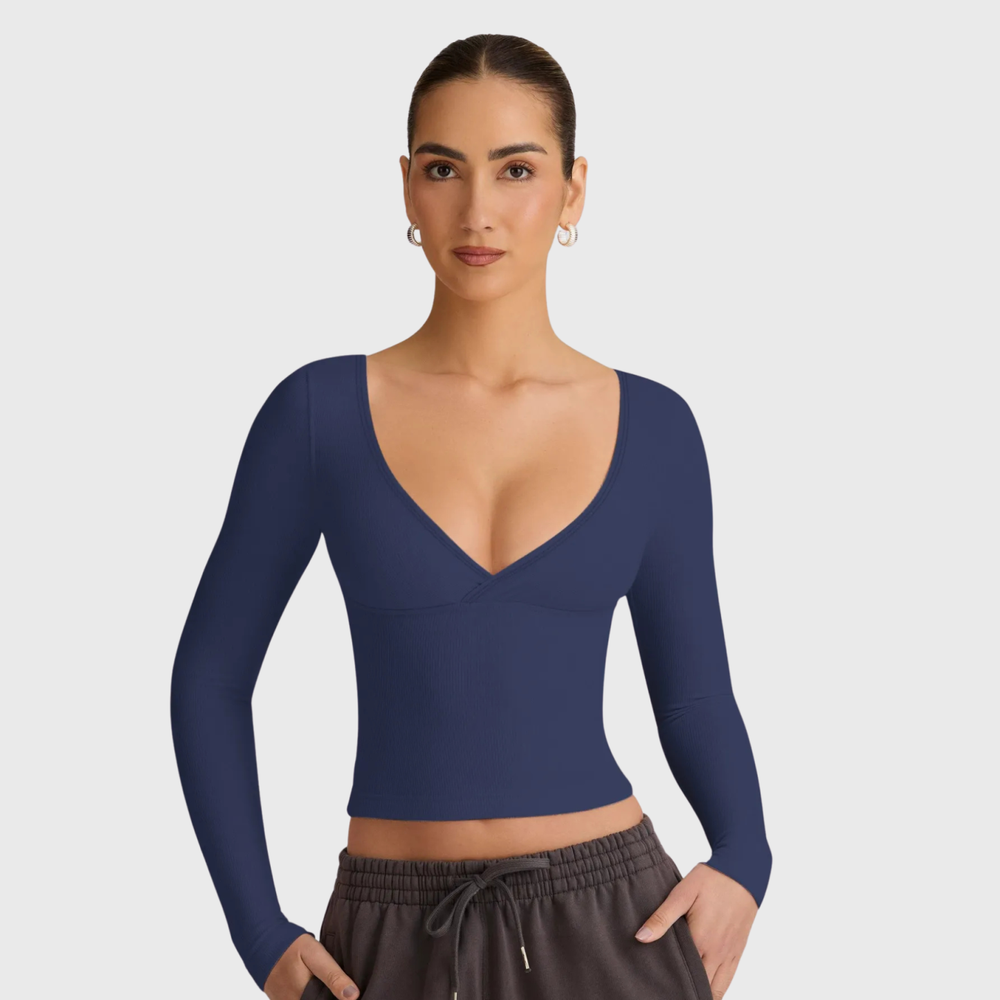 Women's Ribbed Deep V-Neck Long Sleeve Underscrub