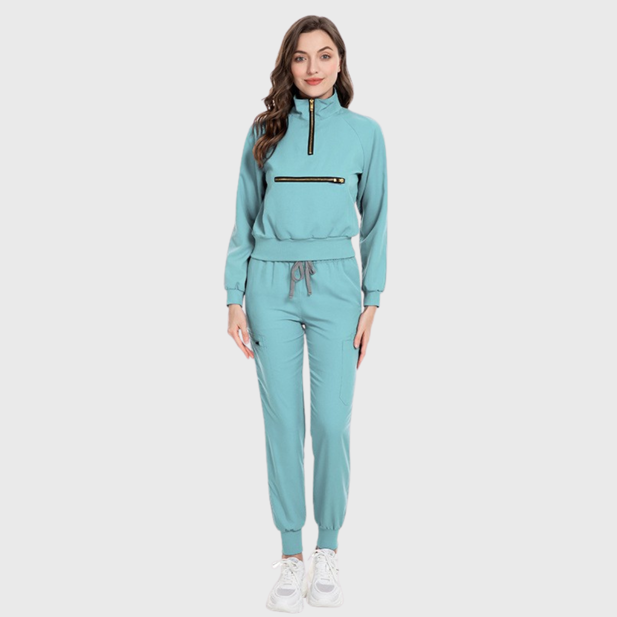 Women's Zip Collar Long Sleeve Jogging Scrub Set S1