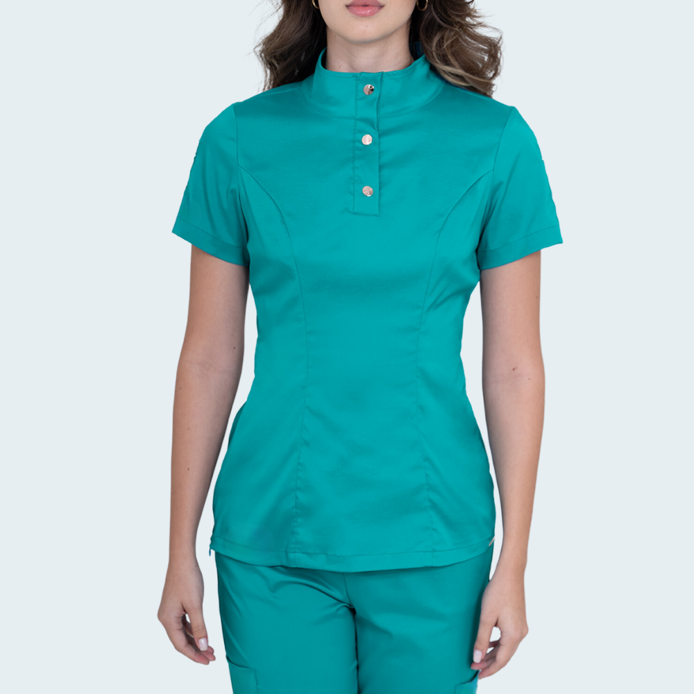 Women's Button Stand Collar Side Zipper Scrub Top™