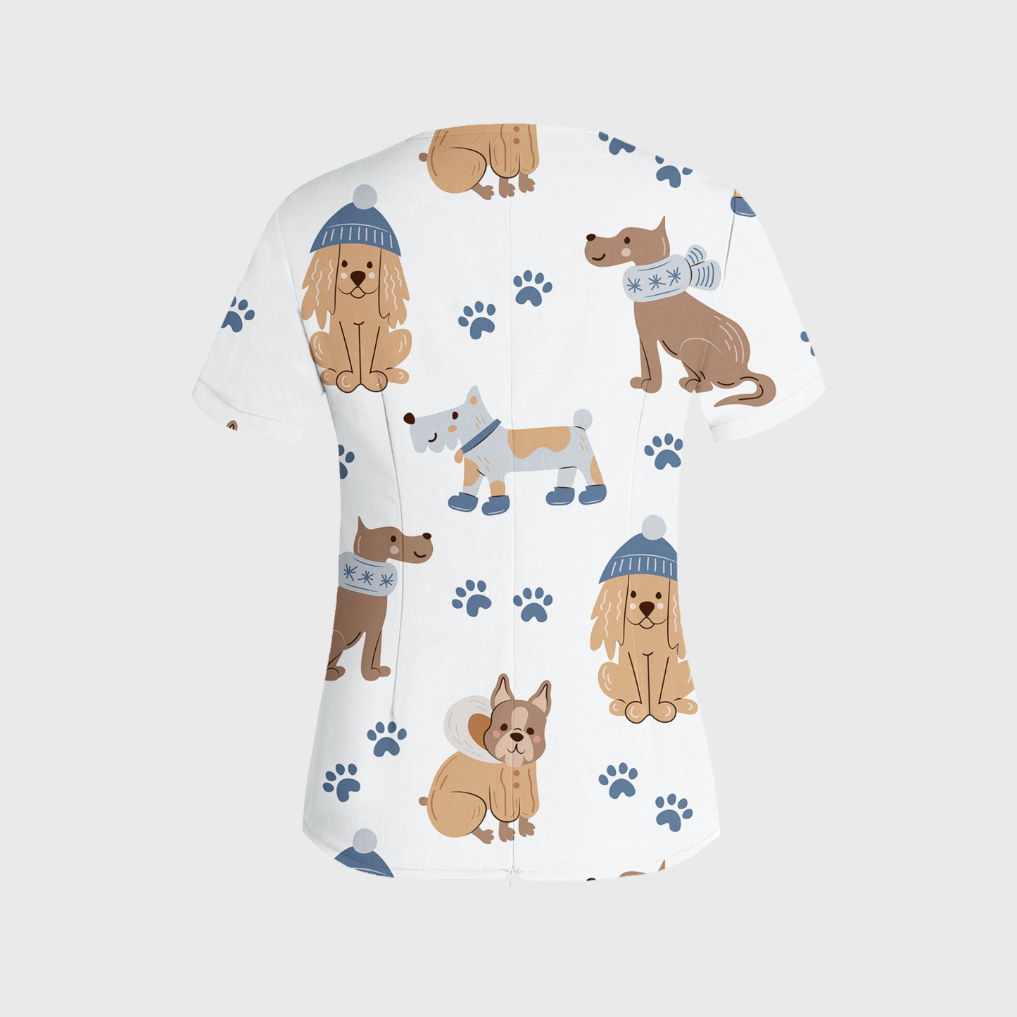 Women's Cute Animal Collection Printed W-neck Scrub Top