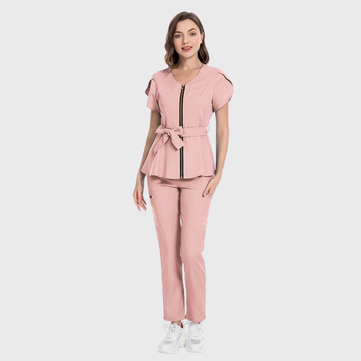 Women's Waist Belt Zipper Scrub Set S5