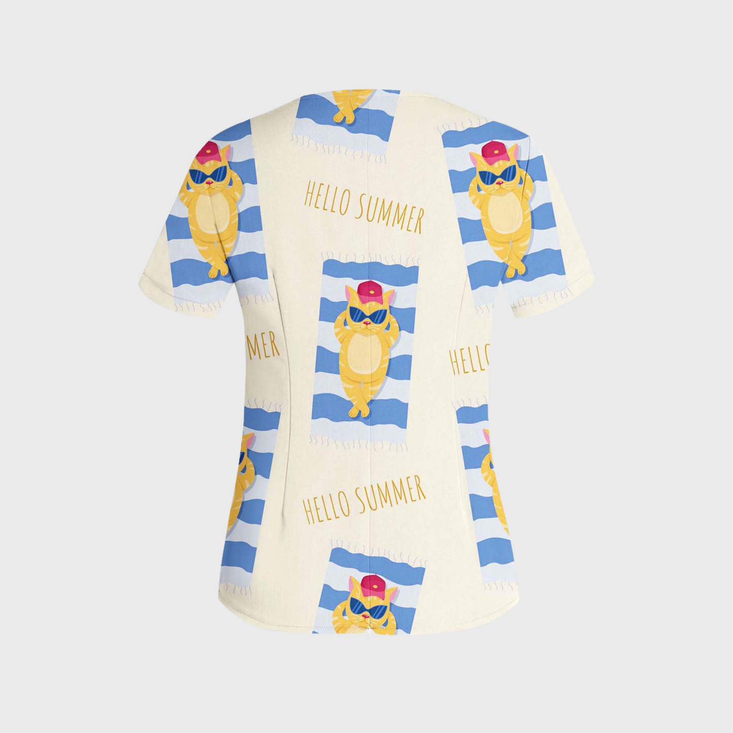 Women's Cute Animal Collection Printed W-neck Scrub Top