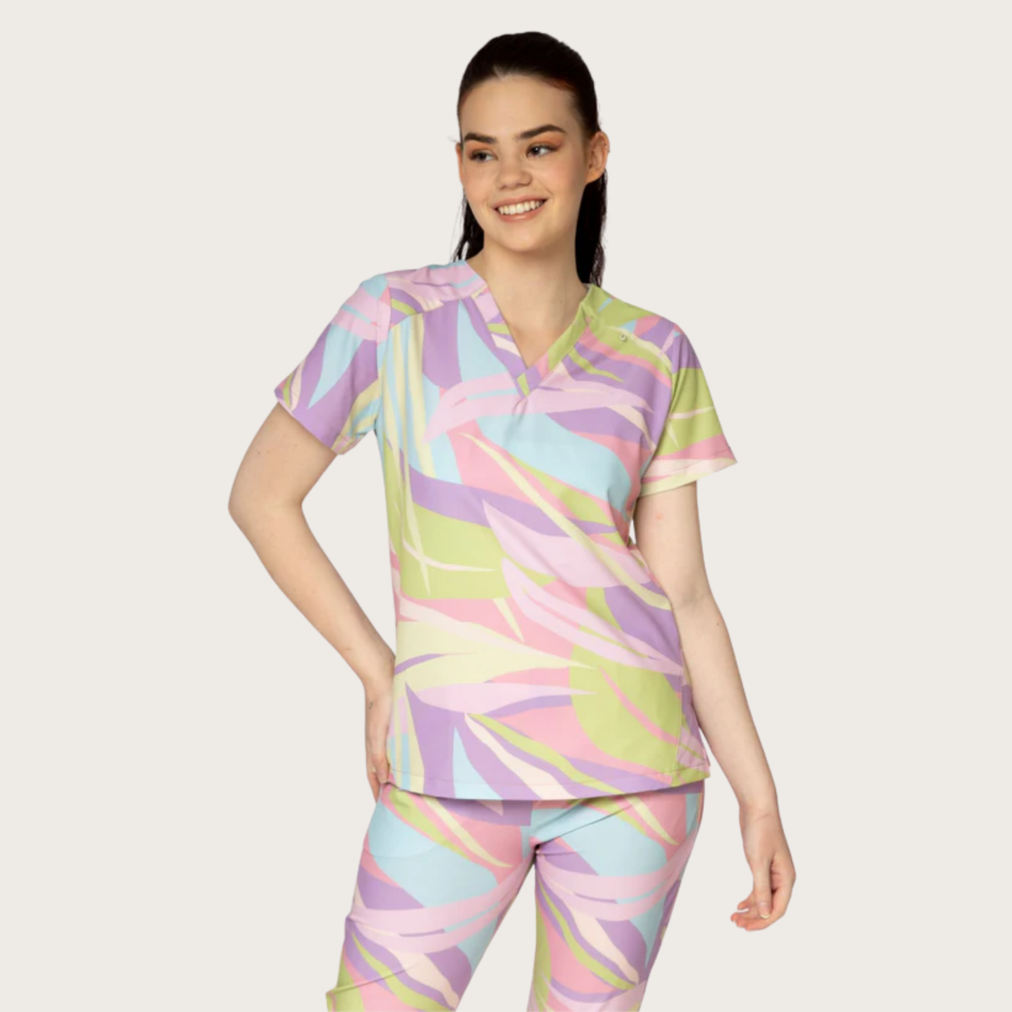 Women's Leaves V-neck Scrub Set SA5