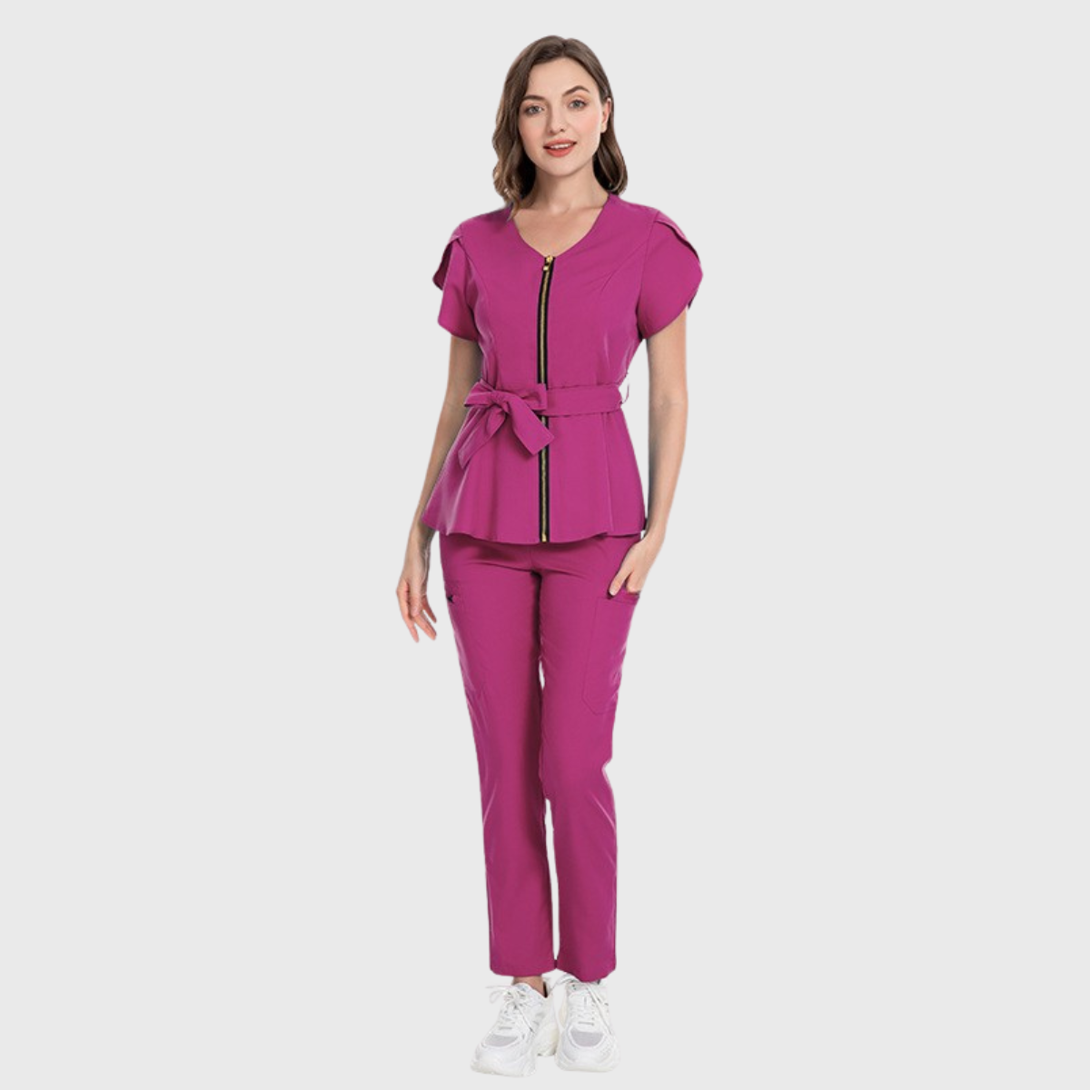 Women's Waist Belt Zipper Scrub Set S5