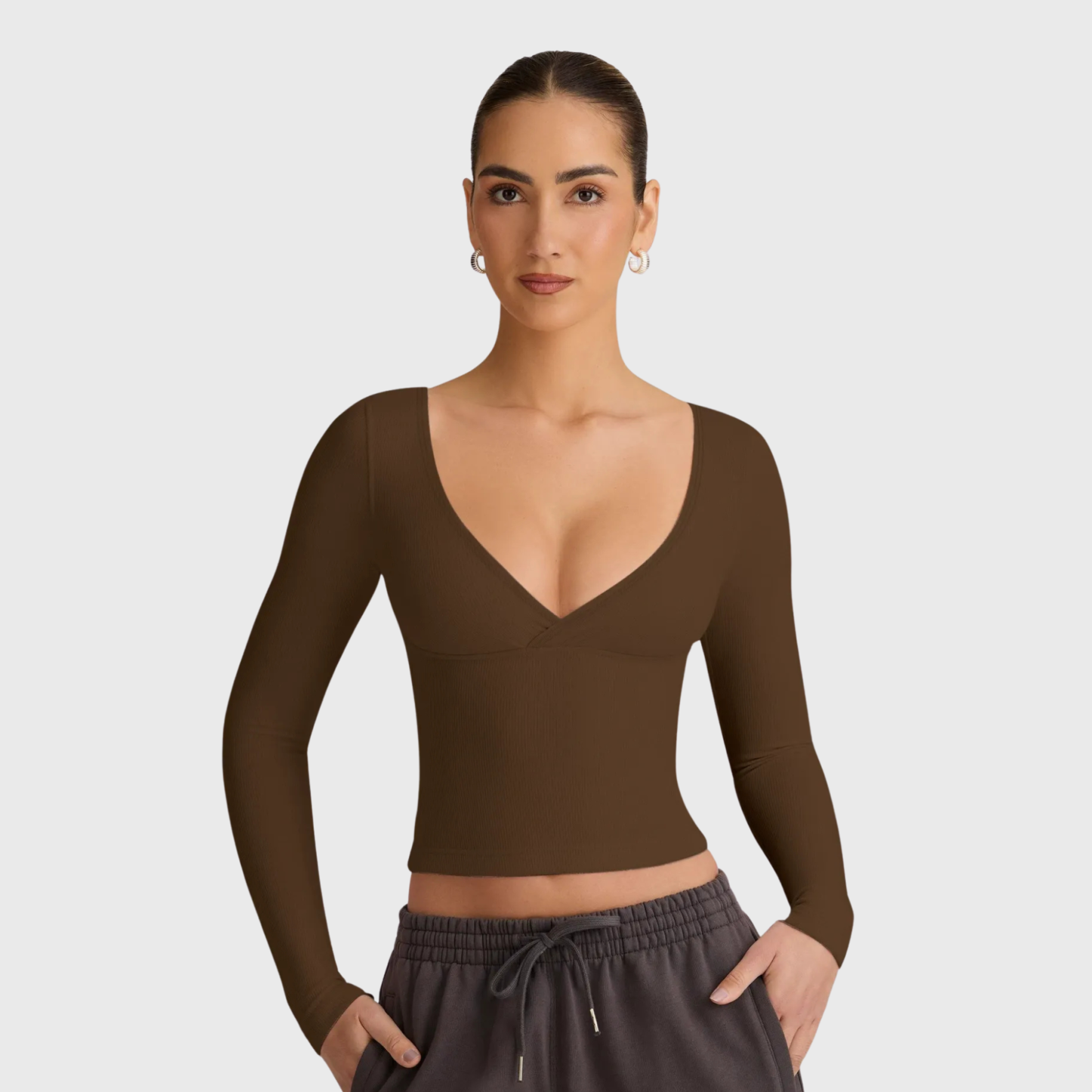 Women's Ribbed Deep V-Neck Long Sleeve Underscrub