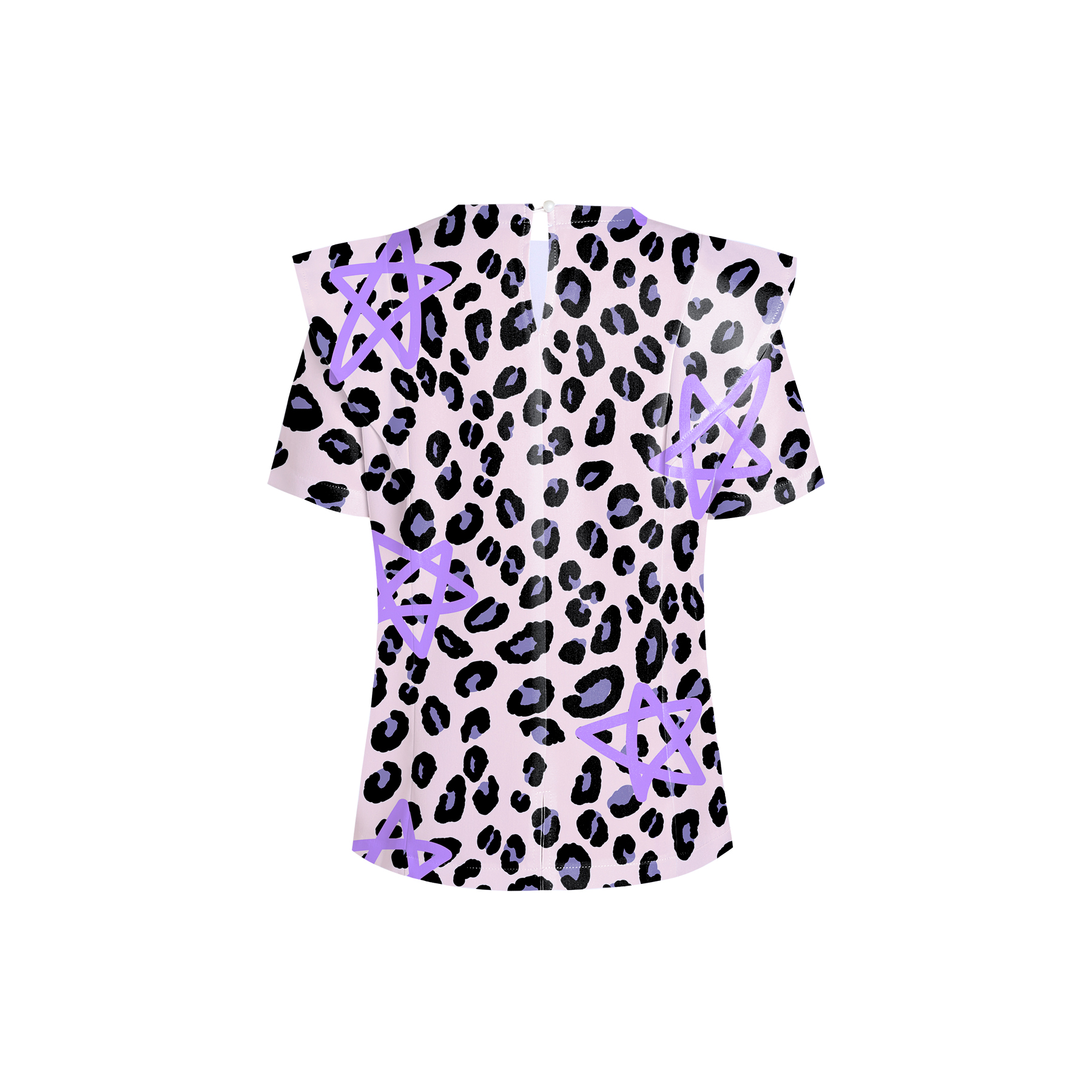 Women's Crew Neck Purple Star Leopard Printed Scrub Top