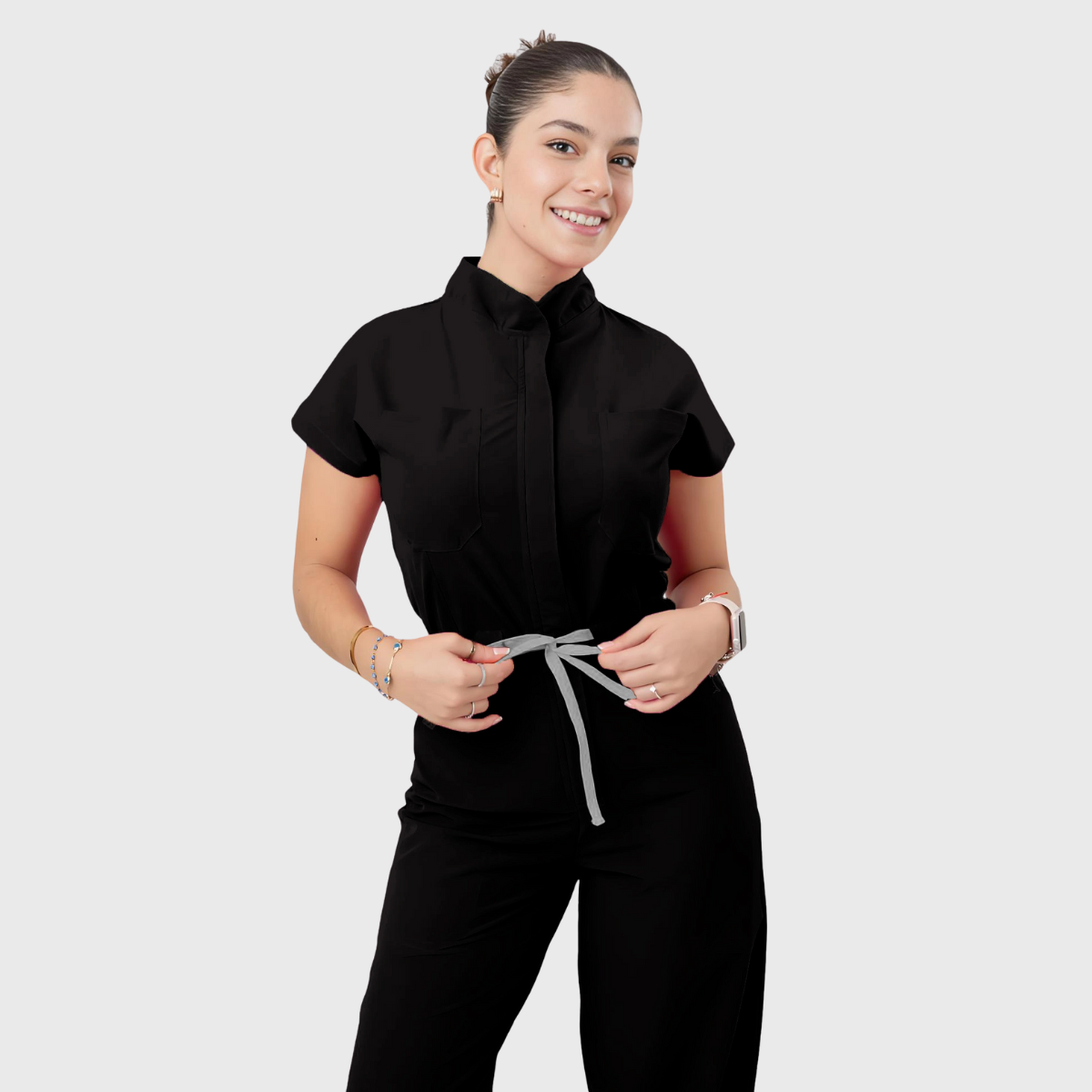 Women's 4 Pockets Drawstring Flared Scrub Jumpsuit Jog009